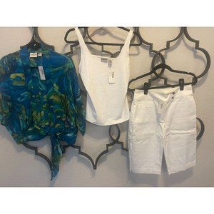 NWT Chico's Outfit includes Blue Shirt White Ocean Beach Sandrine Shorts Size 0